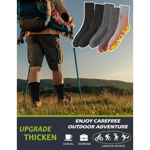 5 Pairs Wool Socks Mens Thick Thermal Winter Boot Socks for Men Warm Hiking Supe - Picture 3 of 6